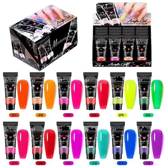 12-Color Nail Extension Gel Set with Sequins (Fluorescent Extension Glue Set)