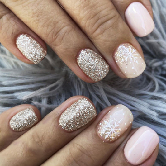 Sparkling white French tips—glittery, wearable false nails. (LC181)