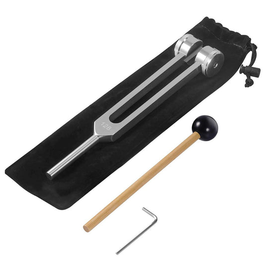 128Hz Medical Ear Tuning Fork – Therapy Tool with Slider, Hammer, and Velvet Case
