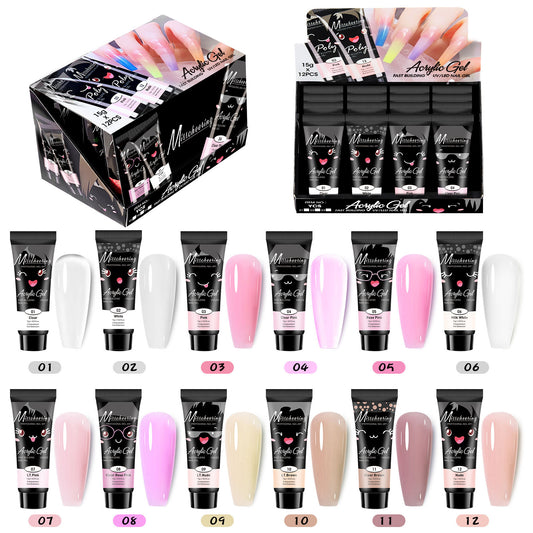 12-Color Nail Extension Gel Set with Sequins (Solid Color Extension Glue Set)